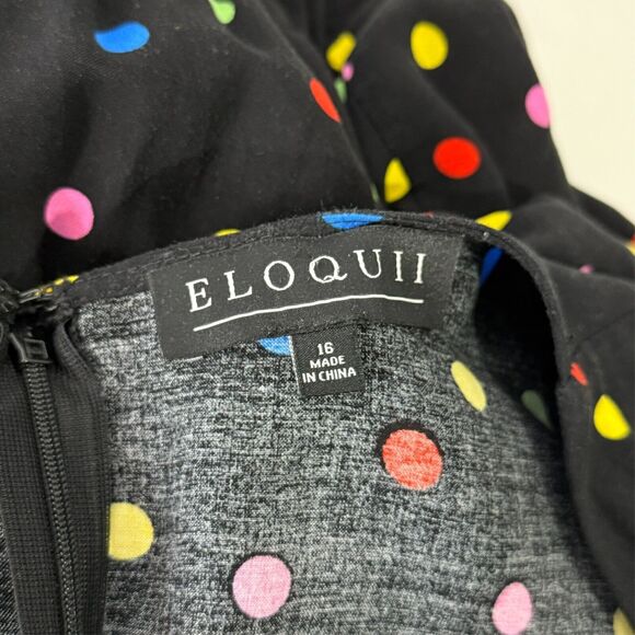 Eloquii 16 Black Polka Dot Wide Leg Jumpsuit Retro 70s Vibes Statement Piece - Picture 4 of 8
